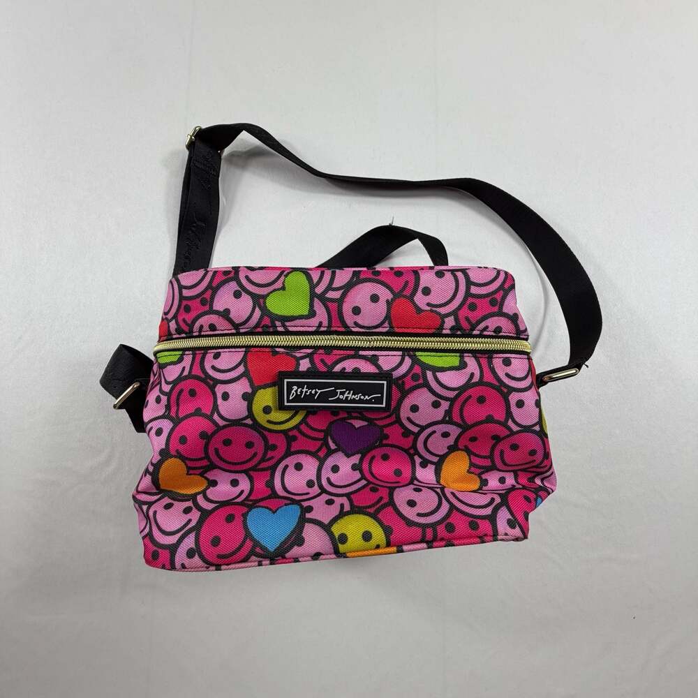 Betsey Johnson Pink Multi-Color Smiley Face and Hearts Insulated Lunch Tote Bag
